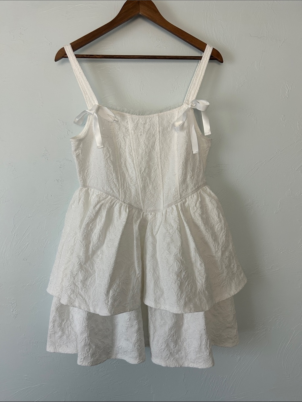 Trixxi White Tiered Eyelet Dress with Ribbon Straps